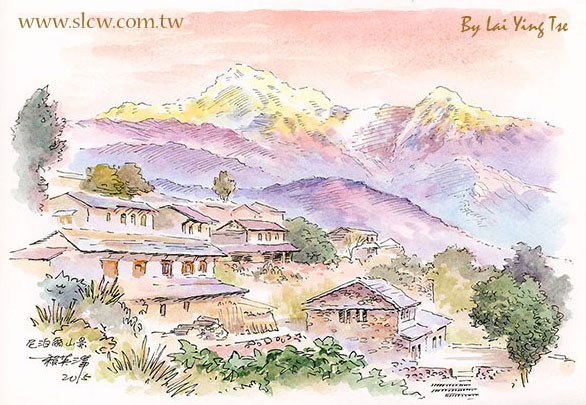 尼泊爾山景_賴英澤 繪_Nepal Mounatins_painted by Lai Ying-Tse